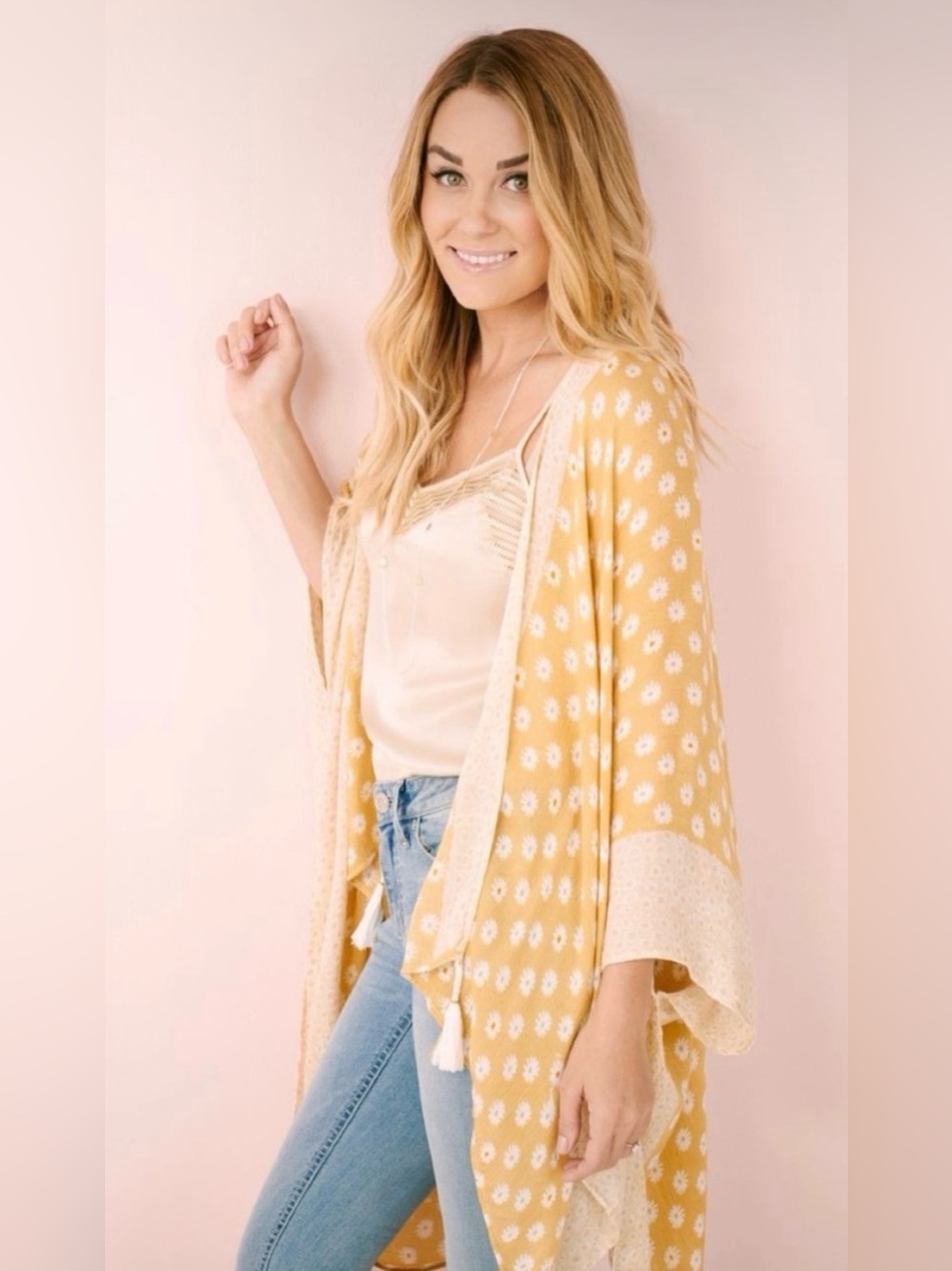 LC Lauren Conrad Yellow Floral Kimono Cardigan size 1X